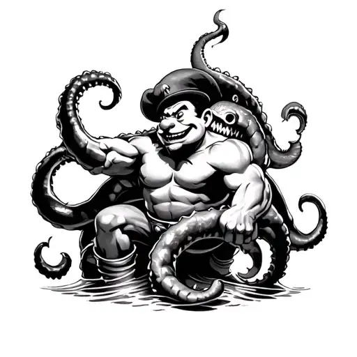 popeye the sailor man fighting kraken tattoo design idea