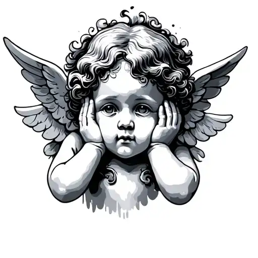 cherub covering ears turned tattoo design idea