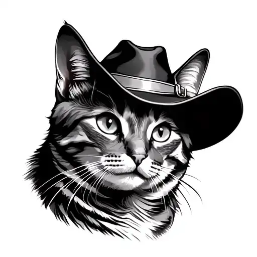 cat with cowboy hat  American traditional  tattoo design idea