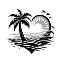 a heart shaped tattoo with a wave the sun and a palm tree tattoo design idea