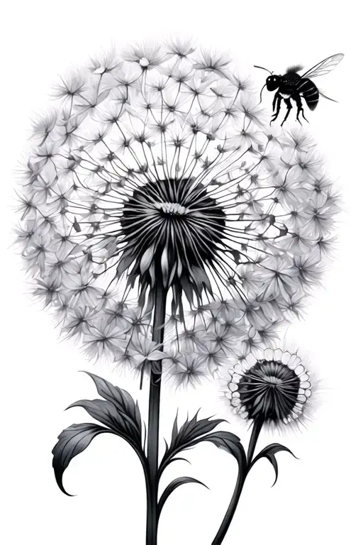 dandelion blowing and a bee flying tattoo design idea