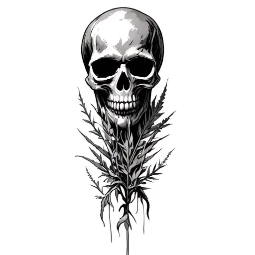 skull with last of us style weeds and fallout tattoo design idea