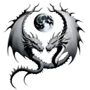 2 dragons facing up toward the moon intertwined tattoo design idea