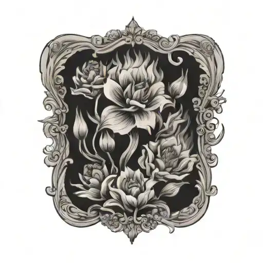 Fire behind Flowers with J and M  tattoo design idea