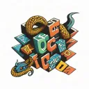 colorful blocks stacked with th name quincy on it one cobra tattoo design idea