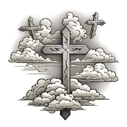 clouds with 3 crosses at the bottom on the left side tattoo design idea