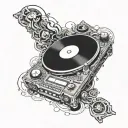 A DJ turntable with intricate blackwork details and a capricorn symbol incorporated into the design tattoo design idea