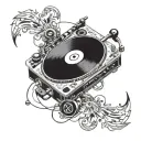 A DJ turntable with intricate blackwork details and a capricorn symbol incorporated into the design tattoo design idea