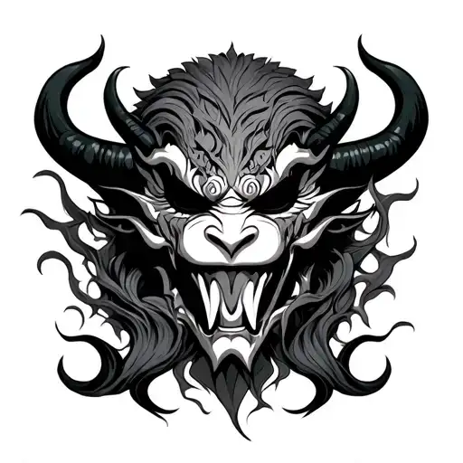 Split Oni Mask sleeve tattoo design idea