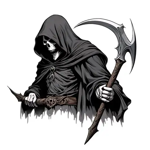 hooded reaper holding a scythe tattoo design idea