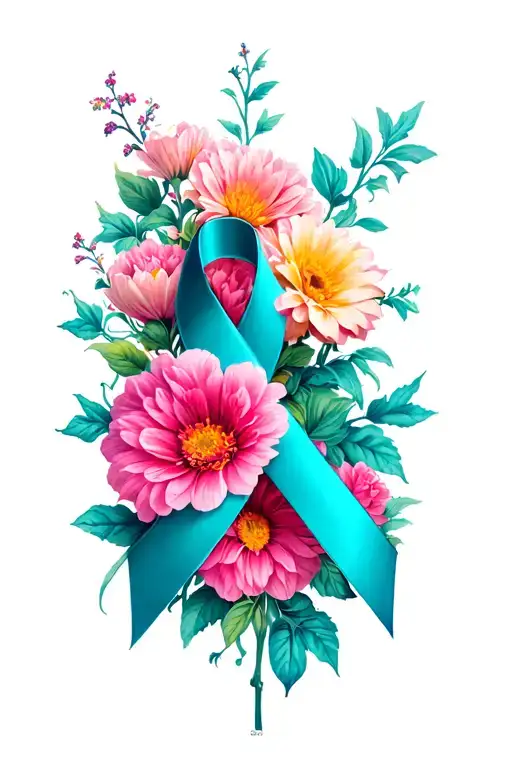 lung cancer ribbon flowers intertwined within tattoo design idea
