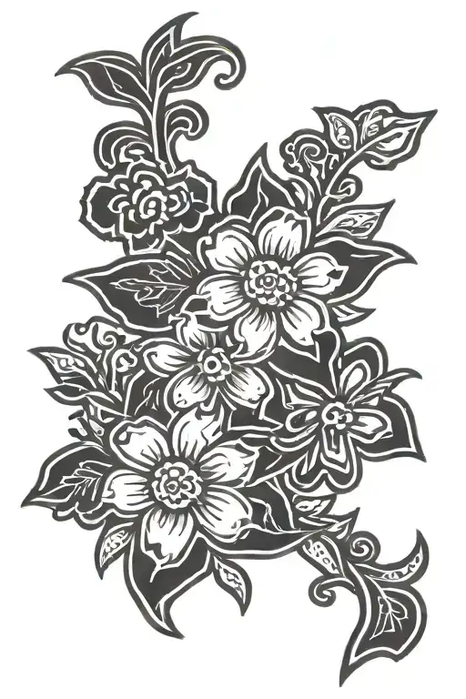 flowers in keith haring style tattoo design idea