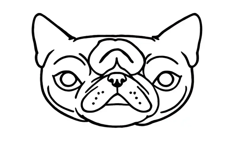 Abricot pug, gray cat, black pug only faces tattoo design idea