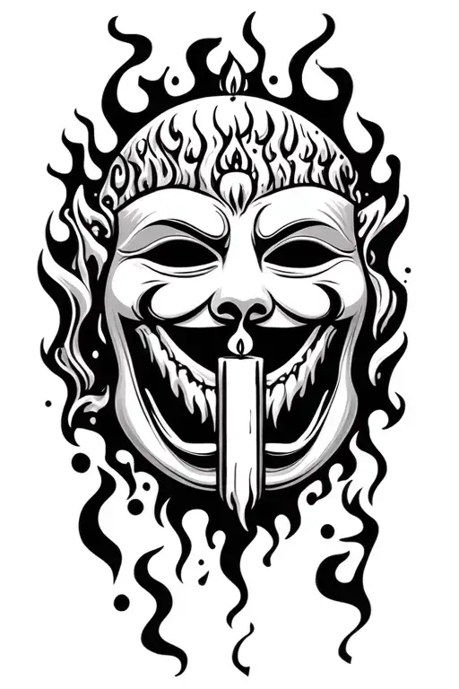 Laugh Now Cry Later Mask and Candle Burning at both ends together for an inner bicep tattoo design idea