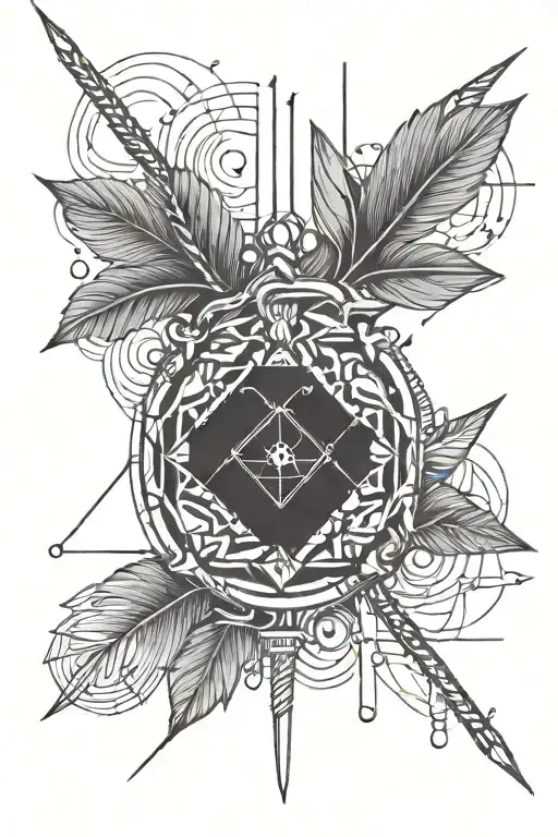 design with sewing needle and drumstick tattoo design idea