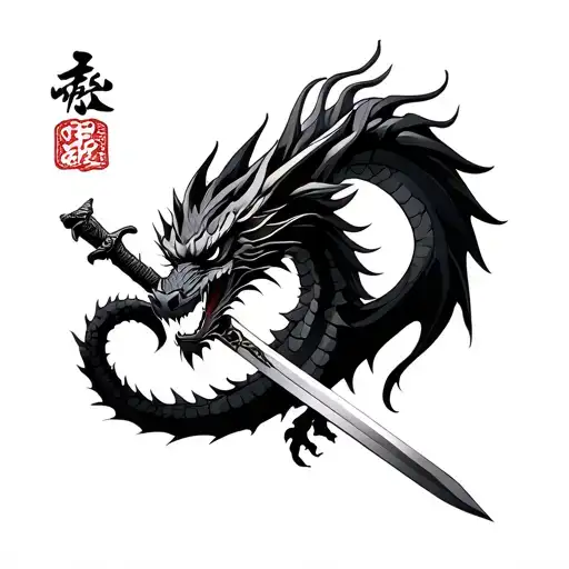 black dragon with a samurai sword tattoo design idea
