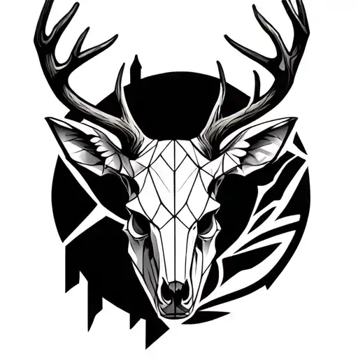whitetail deer skull geometric design inspired tattoo design idea