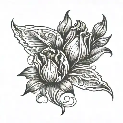 Itzel's name with a tulip at the end tattoo design idea
