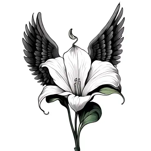 Peace Lily with angel wings tattoo design idea