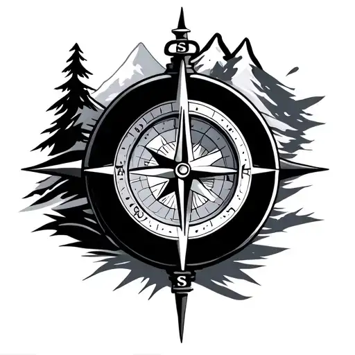 Mountain and compass tattoo design idea