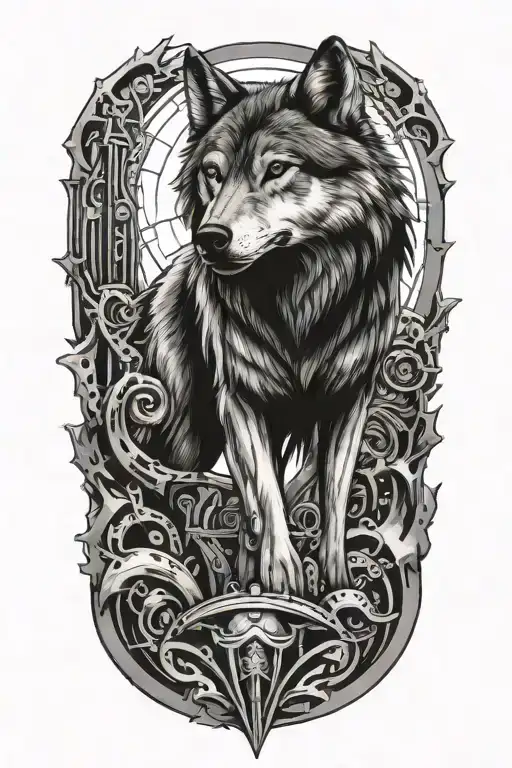 wolf standing tattoo design idea