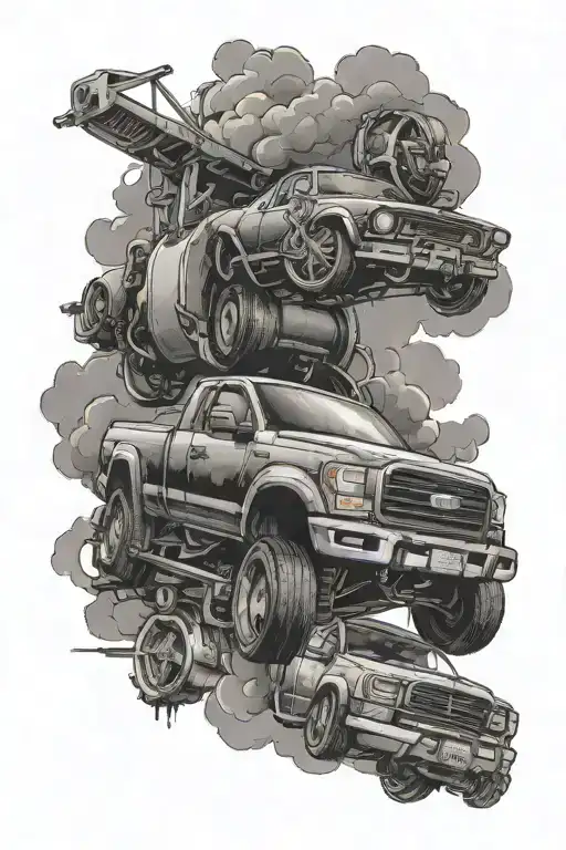 a Bible verse with cloudy background or border. Make sure to add faint tributes to car mechanic work.  tattoo design idea