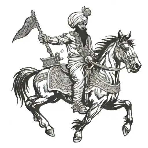 Sikh warrior riding two horses standing tattoo design idea