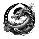 4 leaf clover koi fish and dragon horseshoe nature sun moon mountain  intertwined tattoo design idea