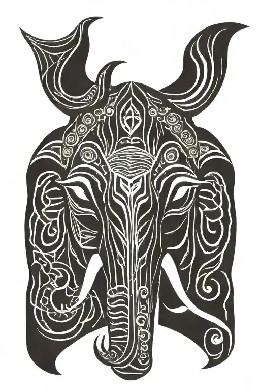 elephant African tribal mask tattoo design idea