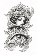 woman eye with angels tattoo design idea