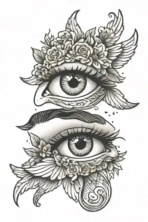 woman eye with angels tattoo design idea