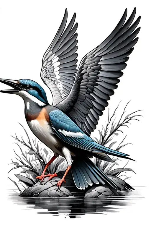 kingfisher with wings spread tattoo design idea