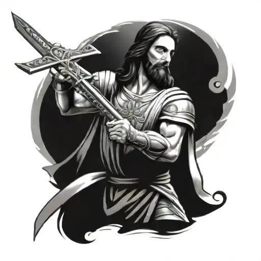 jesus warriors virtical sword tattoo design idea