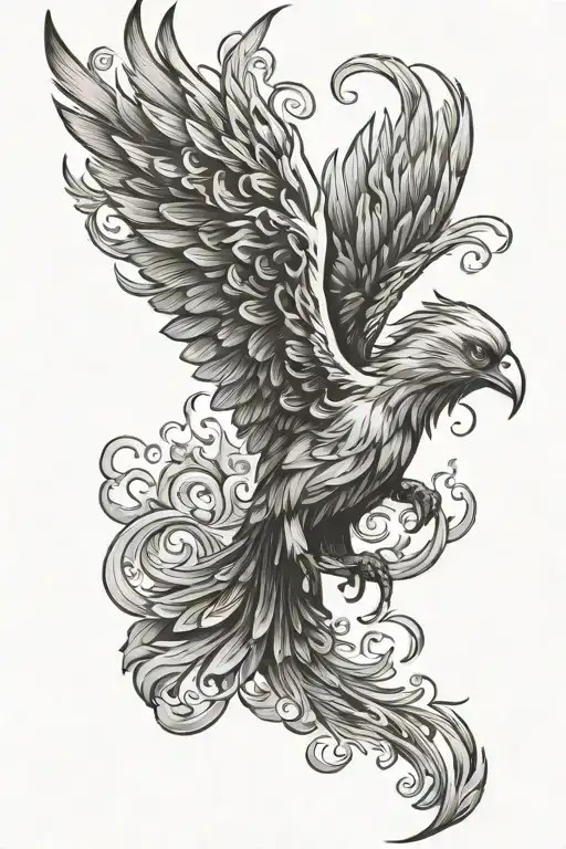 smoke phoenix flying tattoo design idea