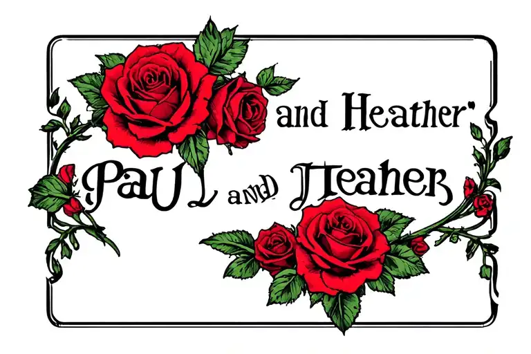 "Paul and Heather " with roses The lover tarot card tattoo design idea