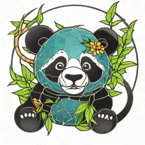 stained glass cute  panda bamboo background tattoo design idea