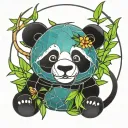 stained glass cute  panda bamboo background tattoo design idea