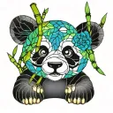 stained glass cute  panda bamboo background tattoo design idea