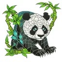 stained glass cute  panda bamboo background tattoo design idea