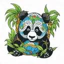 stained glass cute  panda bamboo background tattoo design idea