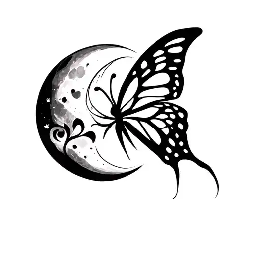  a secret love that’s beautiful but hidden, like a butterfly in the dark, and the moon watching silently tattoo design idea
