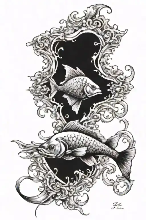 Gemini Pisces black and white realism style tattoo tattoo design idea