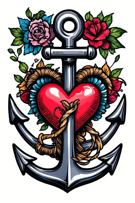 anchor hearts tattoo design idea