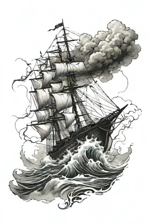 ship sailing through stormy tattoo design idea