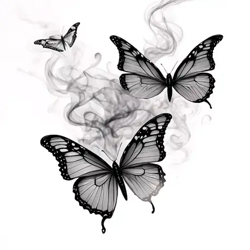 butterflies and smoke rising tattoo design idea