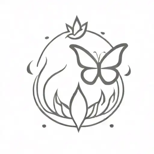 A small tattoo combination of fire, half butterfly, sunshine and a crown. Keep it minimal black and white tattoo design idea