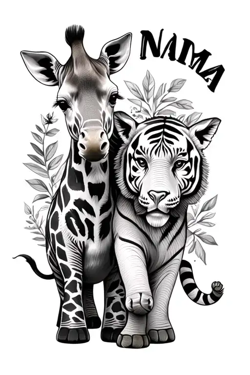 kids names, Cooper and Grayson, animals giraffe, elephant, tiger, squirrel tattoo design idea