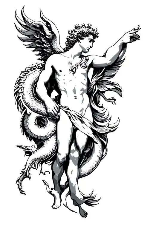God Eros, combined with Typhon and the zodiac sign Pisces tattoo design idea
