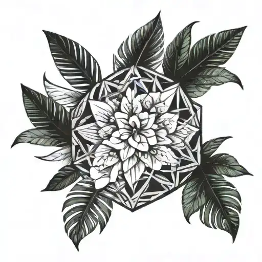 caribbean and flowers under the breasts naked tattoo design idea