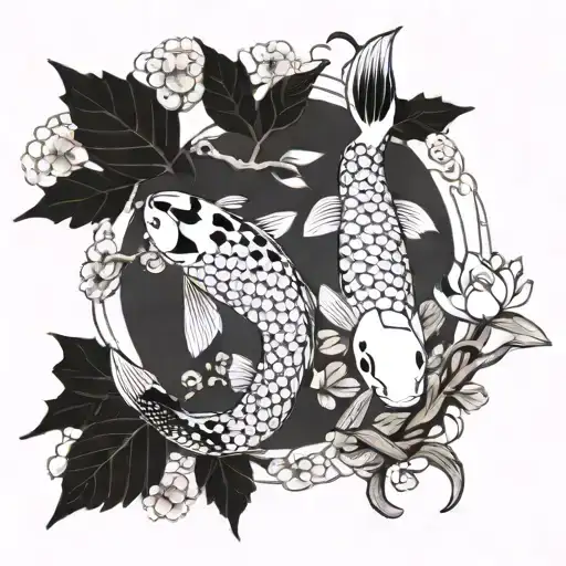 carp koi tree sakura yin and yang in leaves tattoo design idea